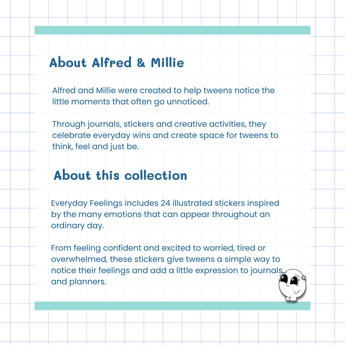 Everyday Feelings Sticker Sheet – 24 Character Stickers for Journals + Planners – Alfred & Millie